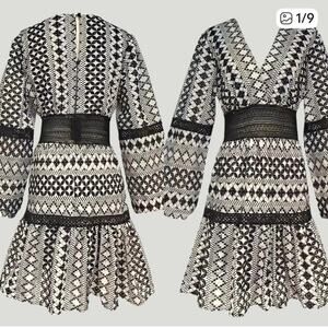 Alex Vinash Tiered Embroidered Balloon Long Sleeve Lace Mini Dres Size Medium